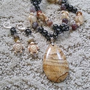 Handmade Gemstone Jewelry Necklace Set Brown Jaspe